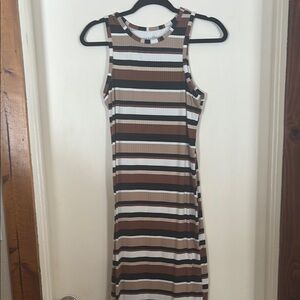 Striped Brown and White Sundress Dress